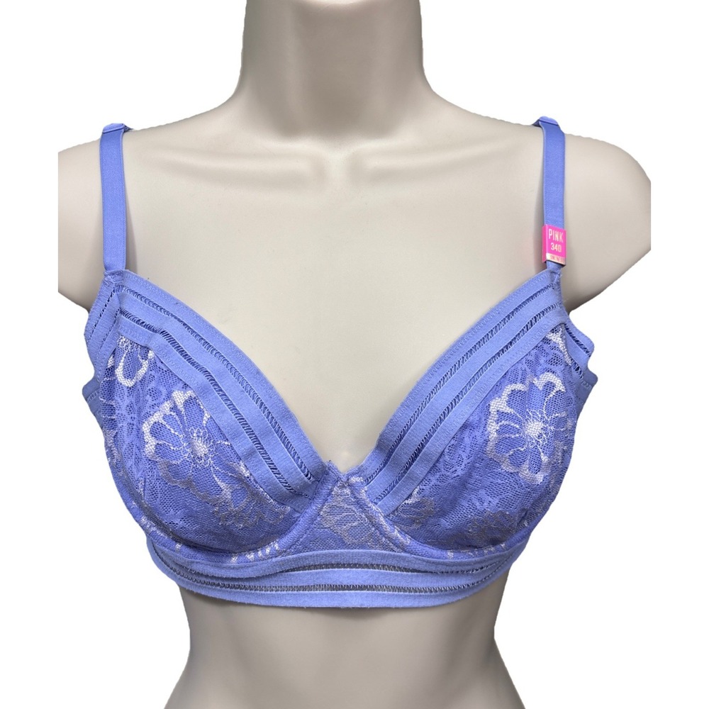 Victoria's Secret PINK Unlined Floral Lace Bra Light Purple 34D Underwired
